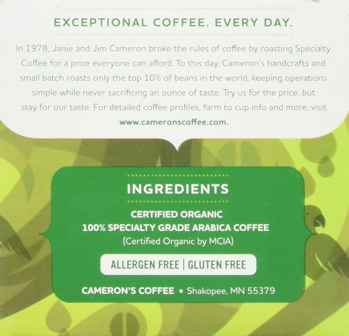 Camerons 100% Organic French Roast Single Serve Dark Roast 12 Count Box