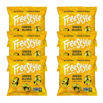 Freestyle Snacks Olive Snack Packs - Jumbo Green Olives, All Natural, Non-GMO, 1.1oz (6 Pack)