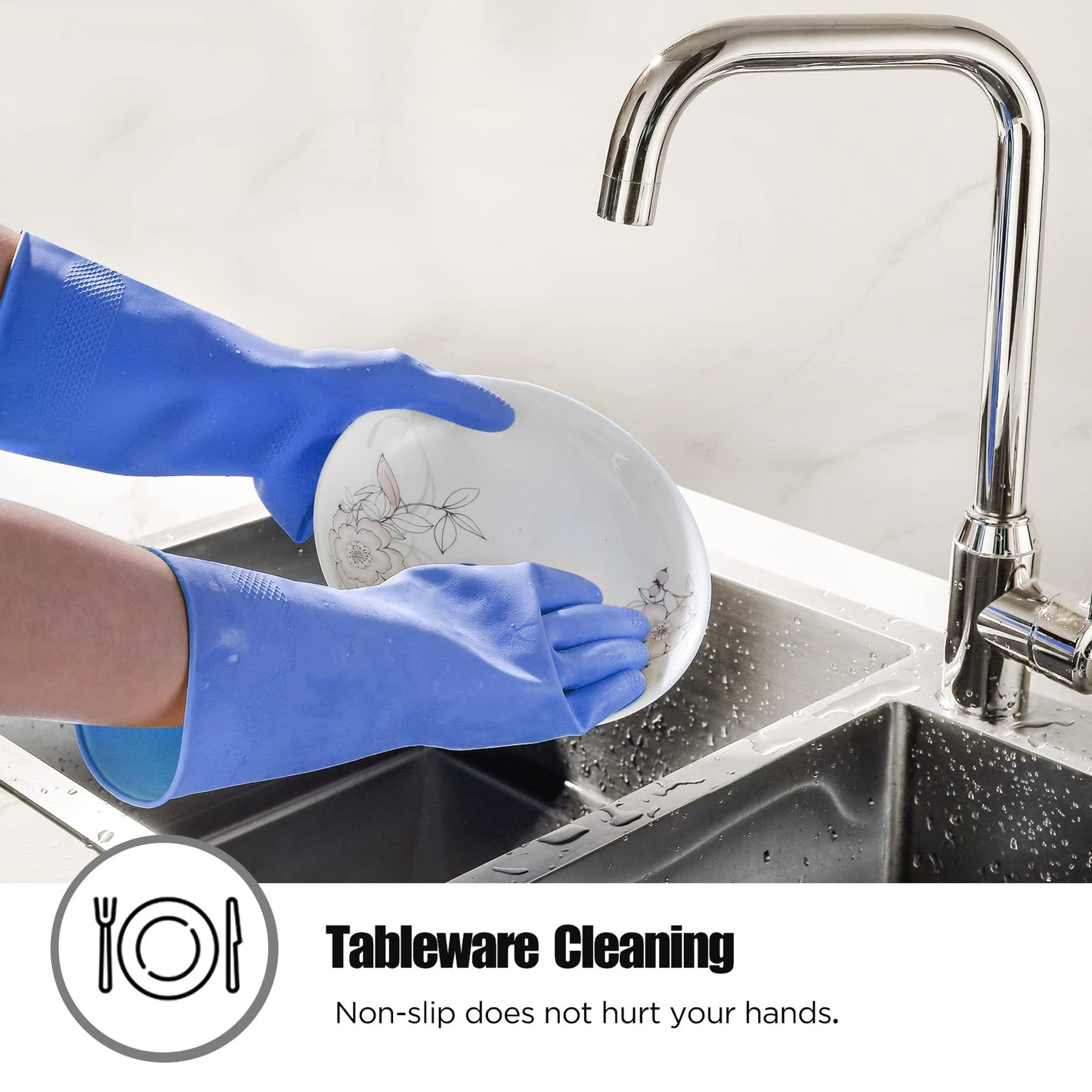Rubber Gloves Dishwashing 2 Pairs For Kitchen,Cleaning Gloves For Household Reuseable.(Xl,Blue)