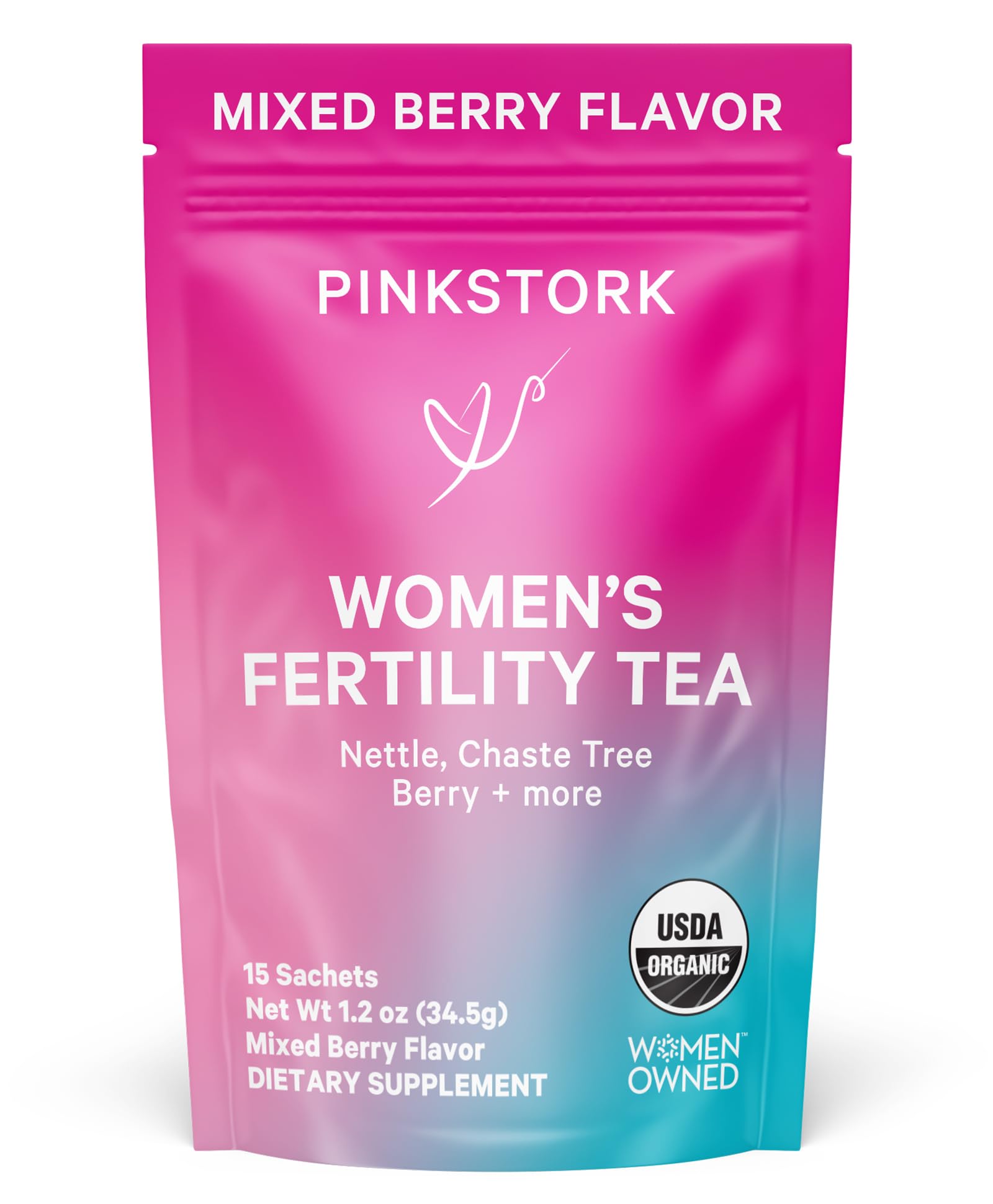Pink Stork Organic Fertility Tea For Women With Chaste Tree Berries (Vitex) To Support Conception For Her - Body Support Balance With Mint And Red Raspberry Leaf  15 Sachets