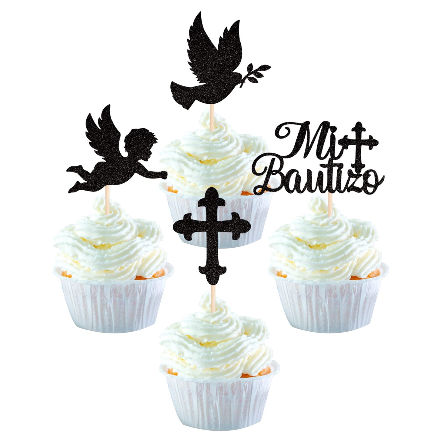 YCTHUNFISH Cupcake Toppers - 24 Pack Glitter Cross Picks for Baptism and Communion Party Decorations - Gold, Paper