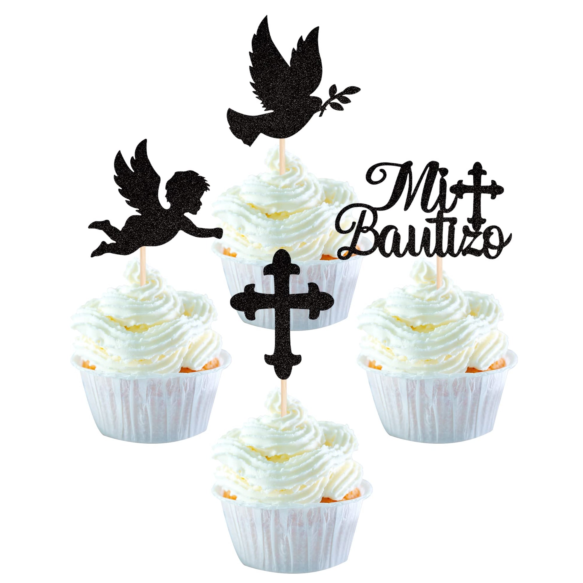 YCTHUNFISH Cupcake Toppers - 24 Pack Glitter Cross Picks for Baptism and Communion Party Decorations - Gold, Paper