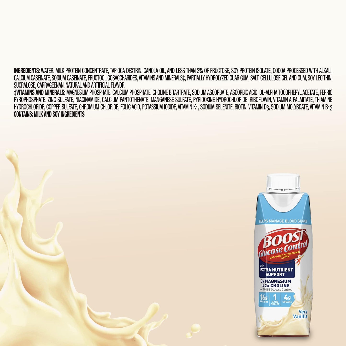 BOOST Nutritional Drinks Very Vanilla, 8 Fl Oz, Pack of 24, Extra Nutrient Support