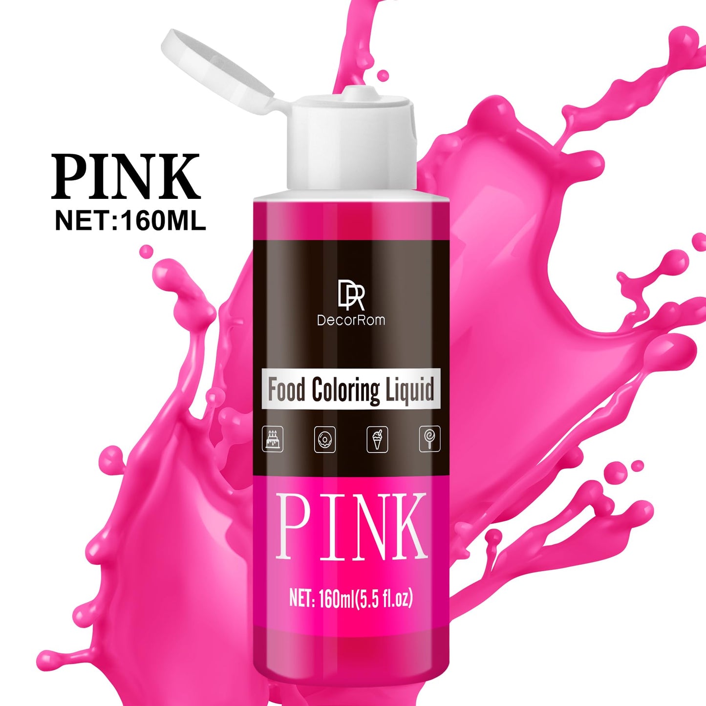 DecorRom Food Coloring Set - Vibrant Liquid Icing Dye, 5.5 Fl Oz, Pink