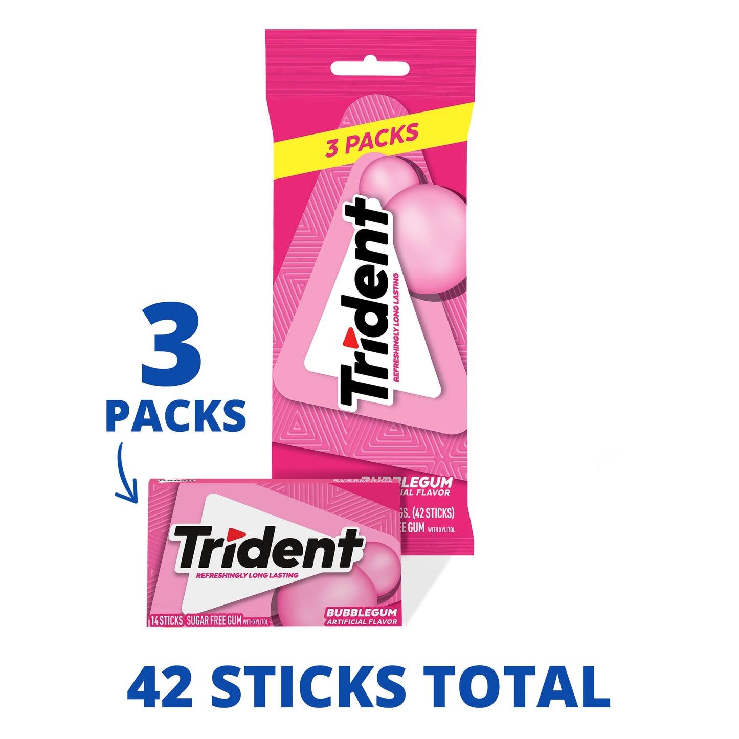 Trident Sugar-Free Chewing Gum, 3 Packs of 14 Pieces, White, Model 00012546011518