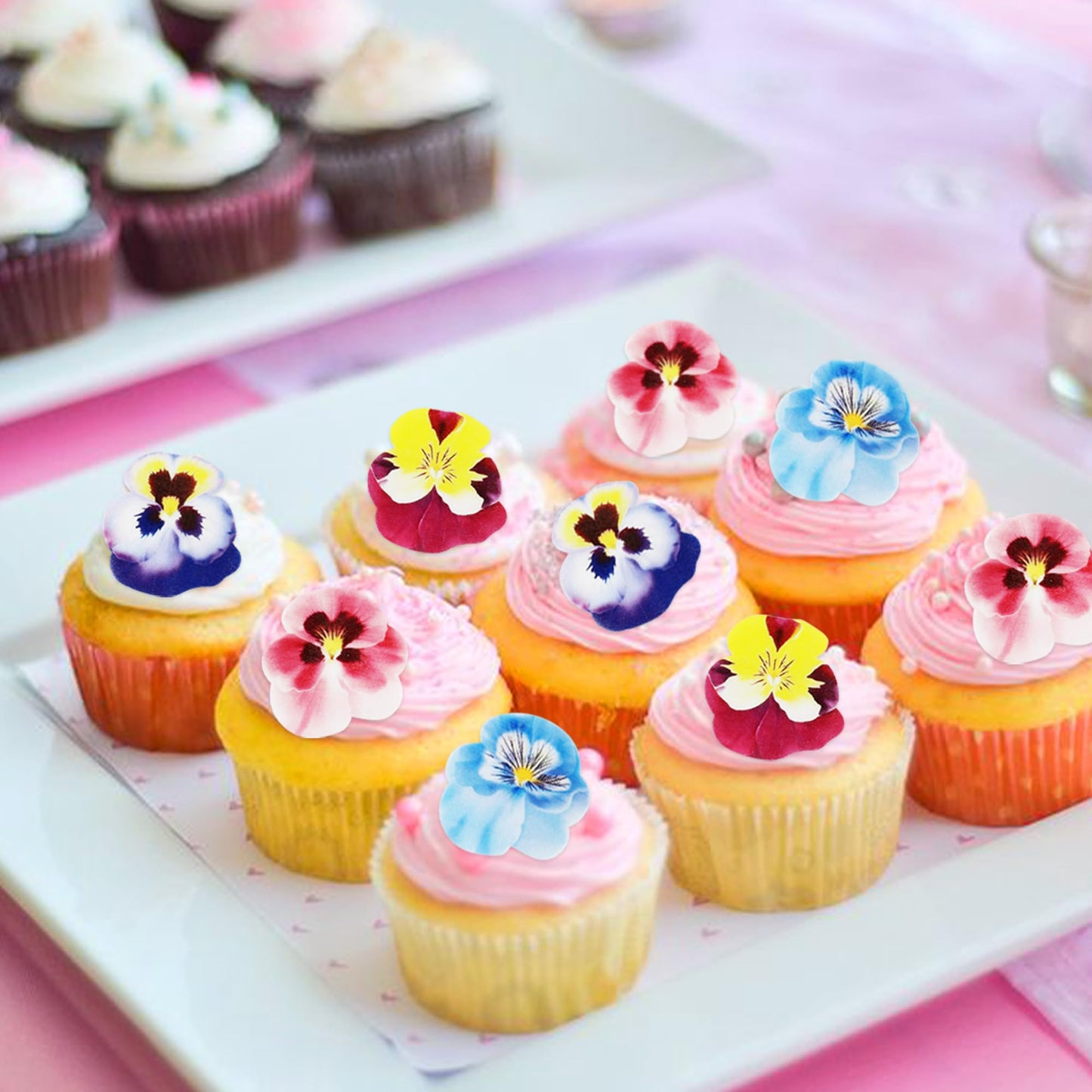 40 Pcs Edible Wafer Paper Flowers Cupcake Toppers Beautiful Flowers Cupcake Drink Topper Picks Edible Flowers Cupcake Decoration