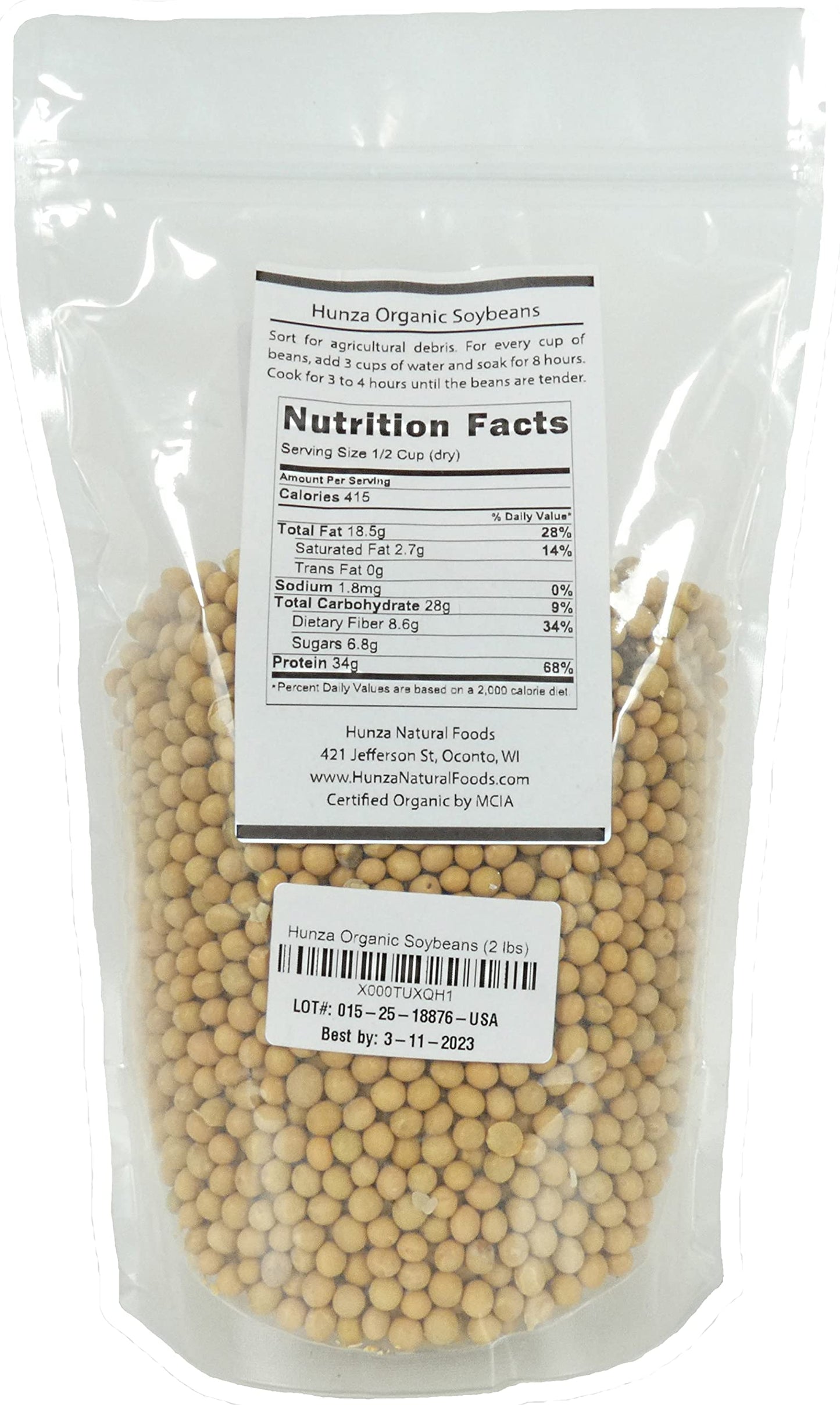 Hunza Natural Foods Organic Soybeans, 32 Ounce (2 lbs), Non-GMO, Pack of 1