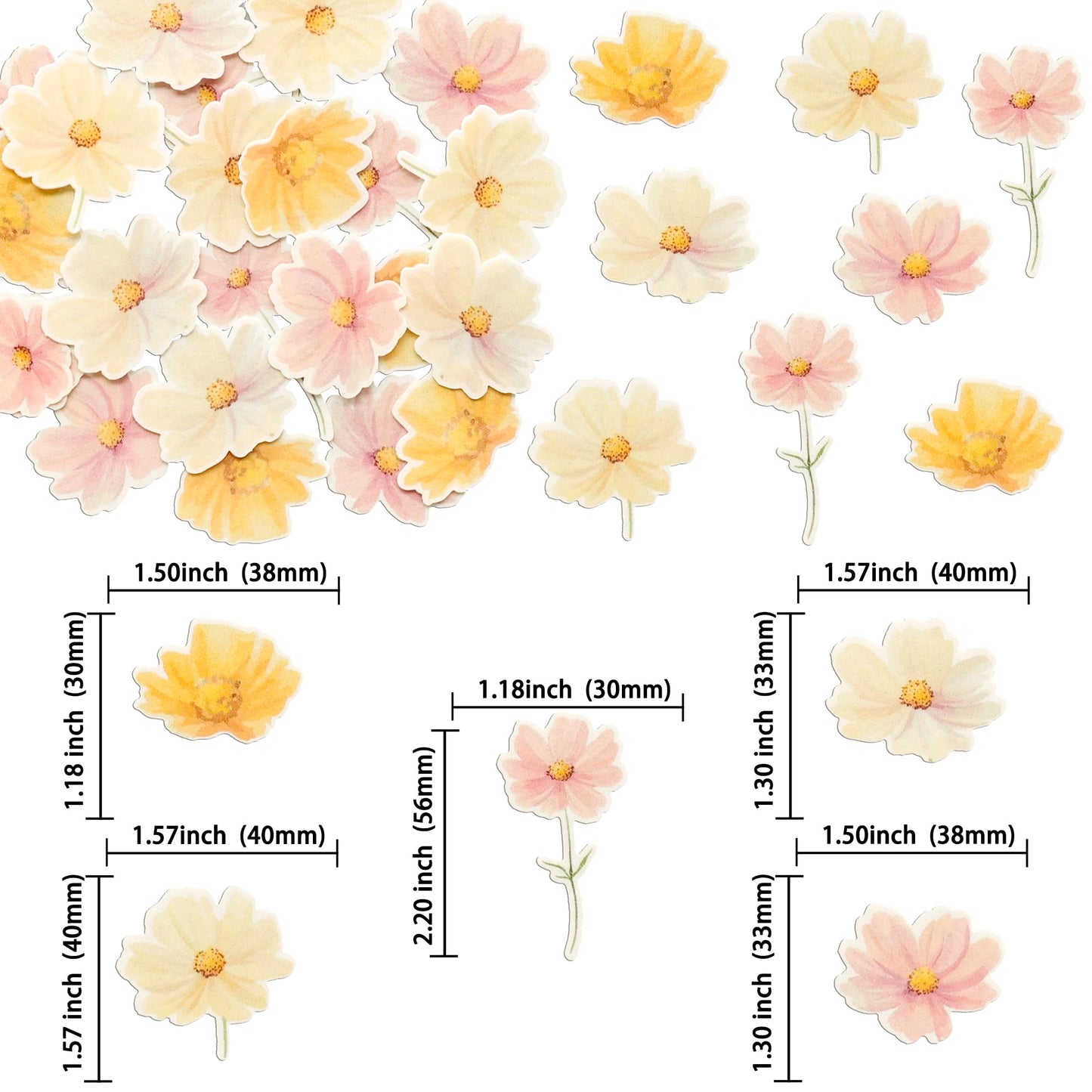 Ephlyn 50Pcs Edible Flower Cupcake Toppers Wafer Paper Spring Bridal Engagement Baby Shower Birthday Party Cupcake Picks Anniver