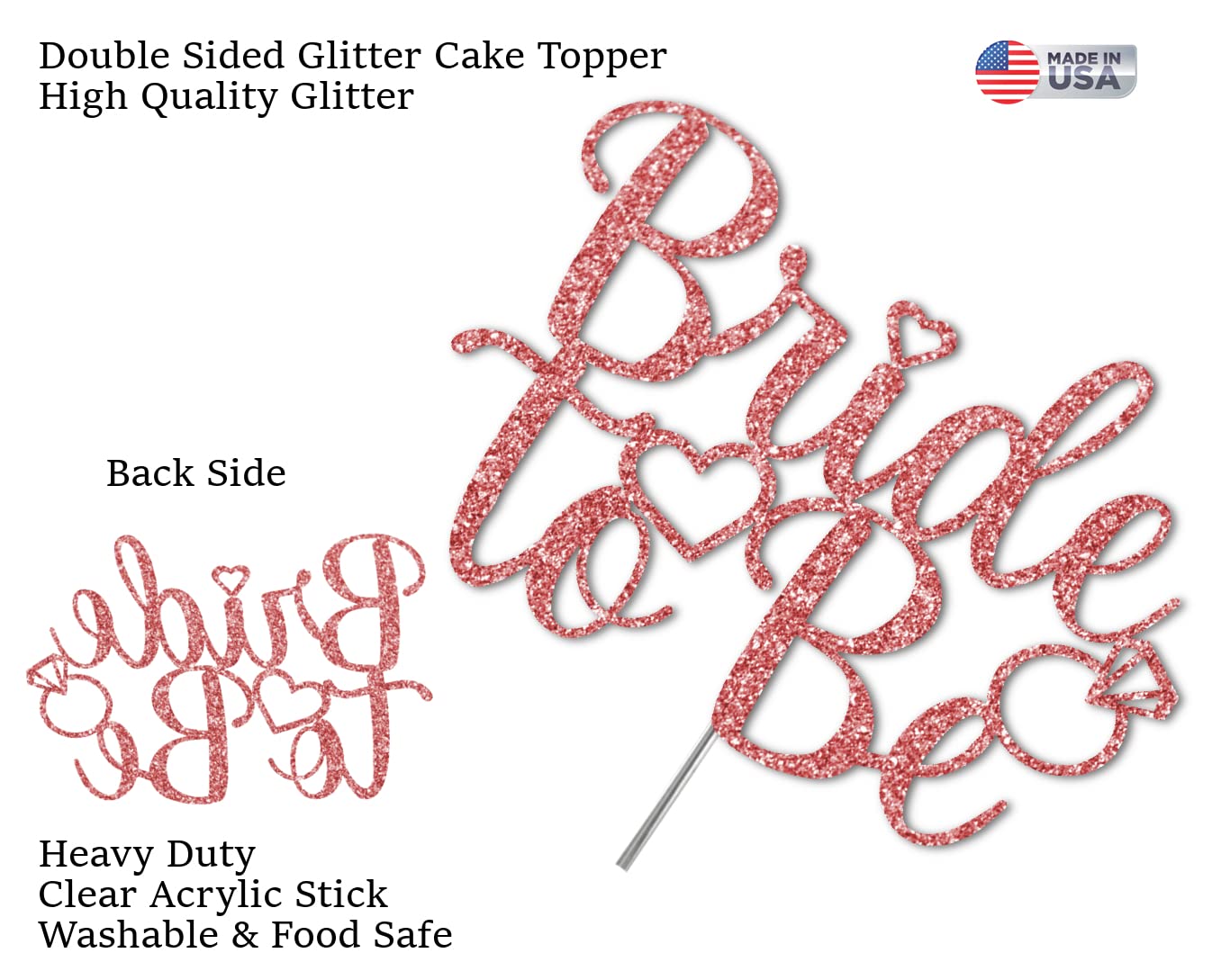 RokAPary Bride To Be Cake Topper, Acrylic Stick, Rose Gold Glitter, Model RCT271