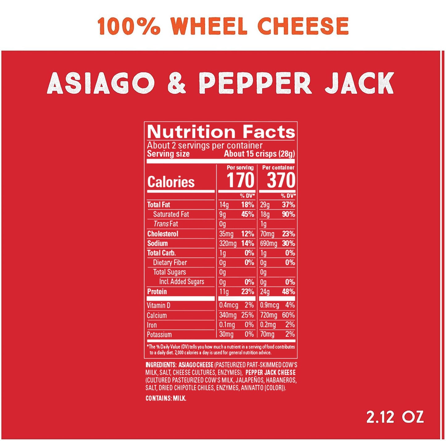 Whisps Cheese Crisps Protein Chips, Gluten Free, High Protein, Low Carb, 2.12 Oz (Pack of 6)