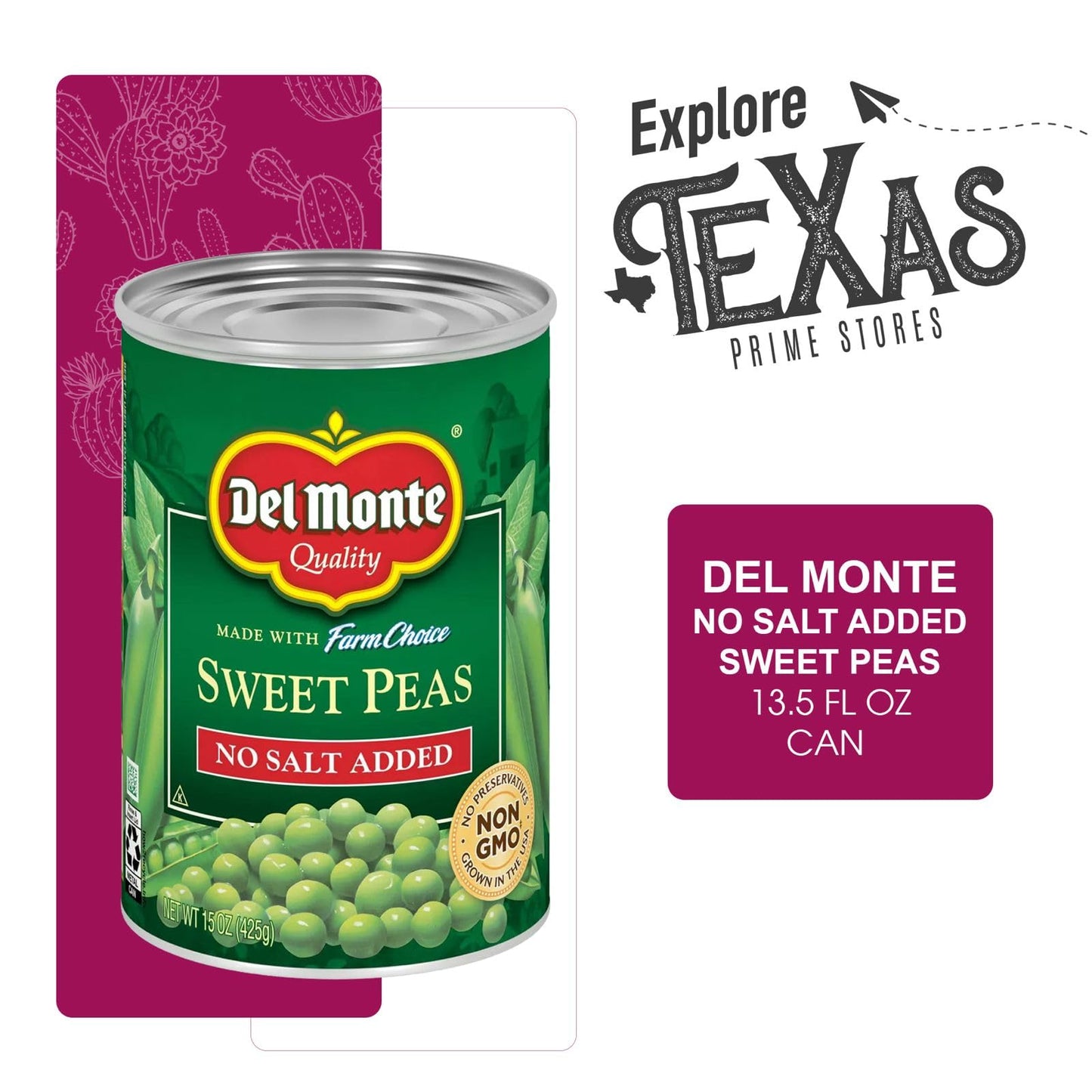 Del Monte - Lavinia Essentials Bundle: 12- Pack Of No Salt Added Sweet Peas Canned Vegetables 14.5 Oz Can + 1 Utility Prop