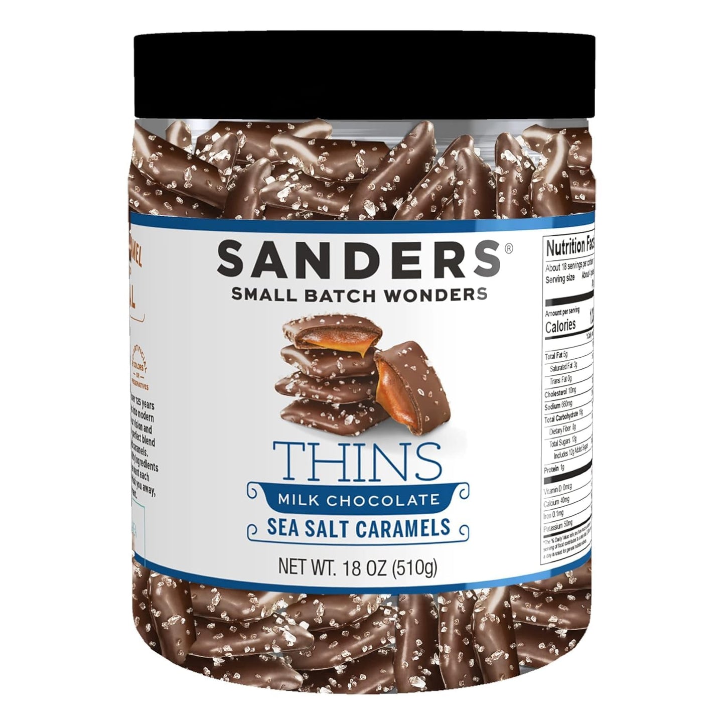 Sanders Thins, Sea Salt Caramels, Milk Chocolate & Dark Chocolate Variety, 18 Oz Tubs (Pack Of 2)