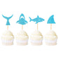 Ercadio Shark Cupcake Toppers - 24 Piece Assortment, Blue Glitter Shark Fin, Ocean Animals Theme for Baby Shower & Kids Birthday Party