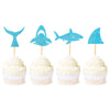 Ercadio Shark Cupcake Toppers - 24 Piece Assortment, Blue Glitter Shark Fin, Ocean Animals Theme for Baby Shower & Kids Birthday Party