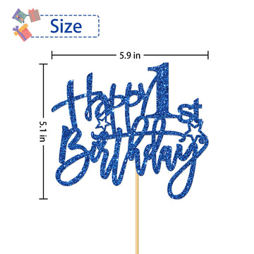 Roadsea Happy 1St Birthday Cake Topper - Baby Girl Boy One Year Old Birthday Cake Supplies - First Birthday Party Decorations -