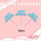YCTHUNFISH 24 Pack Cupcake Toppers - Glitter Blue Bamboo Picks for Birthday & Baby Shower Party Decorations