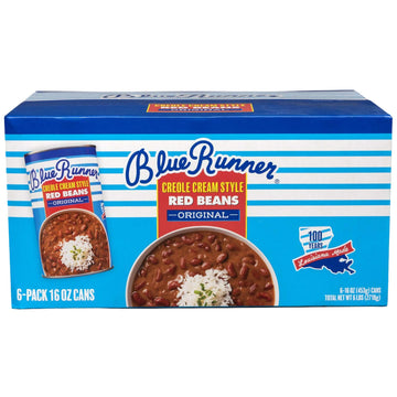 Blue Runner Creole Cream Style Red Beans 16 Oz (Pack Of 6) - New Orleans Best Authentic Red Beans - Slow Cooked to Perfection -