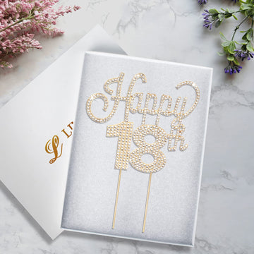 Lingteer Happy 18Th Birthday Gold Rhinestone Cake Topper - Cheers To 18Th Birthday Eighteen Years Old Party Cake Centerpieces To