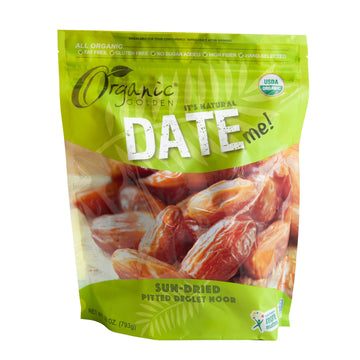 Golden Crown Organic USDA Certified Bag Pitted Healthy Dates, All Natural Sun Dried Deglet Noor, High in Fiber with No Added Sug