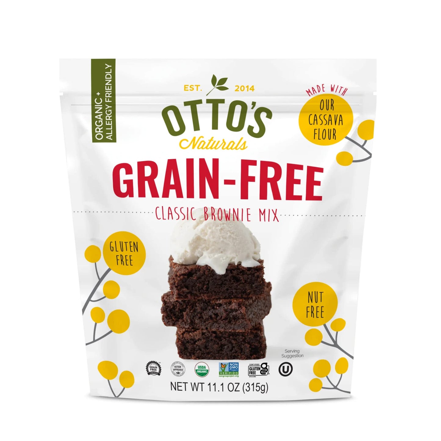 Ottos Naturals Classic Brownie Mix - Organic Gluten-Free Nut Free Non-Gmo Verified Made With Organic Cassava Flour - 11.1 Ounce