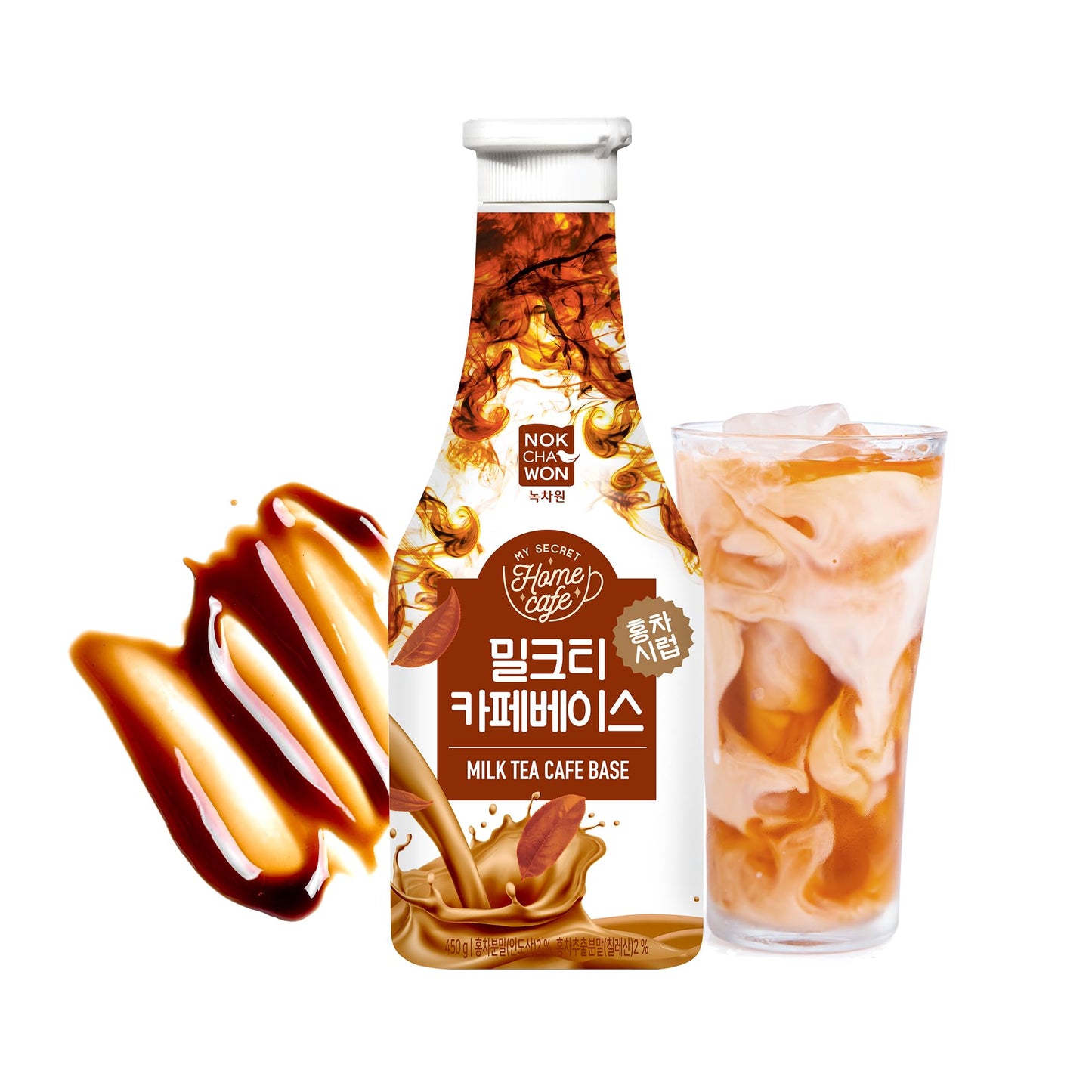 Nokchawon Milk Tea Syrup, Sweet & Creamy Flavor, 15.87 oz, Ideal for Bubble Tea and Iced Drinks