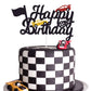 Marwey Race Car Cake Topper - Double-Sided, Paper, 1 Count, Chequered Flag Birthday Party Decorations, Happy Birthday Theme