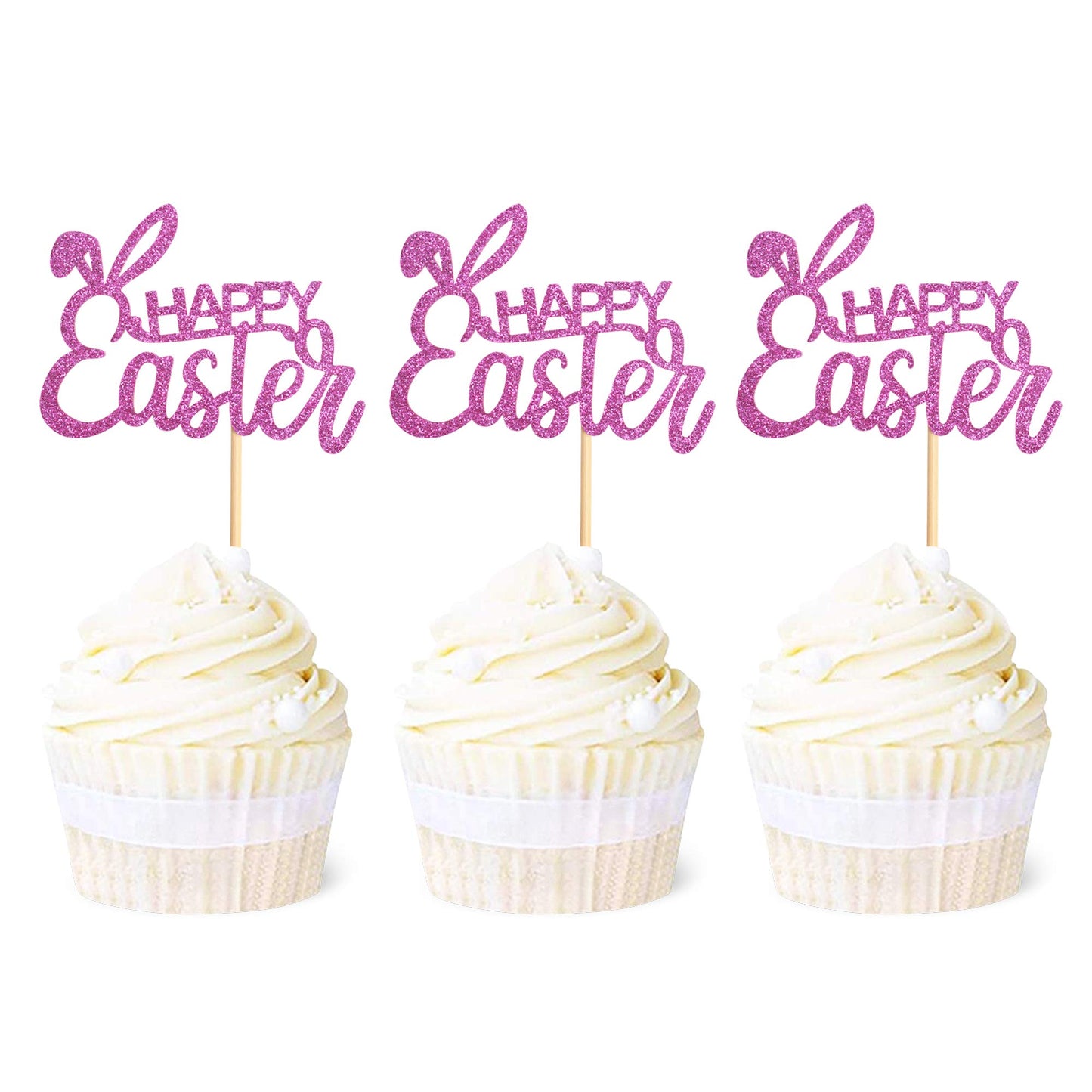 Ercadio 36 Pack Happy Easter Cupcake Toppers Glitter Rabbit Ear Cupcake Picks Happy Easter Theme Party Cake Decorations Purple
