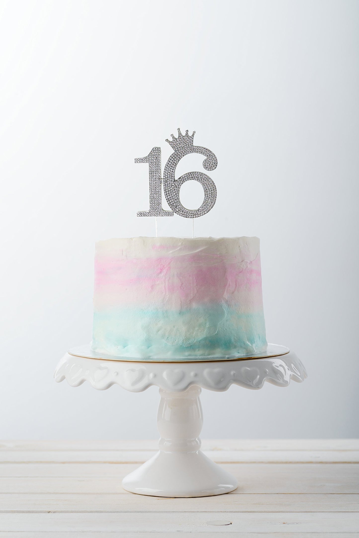 Chloe Elizabeth Rhinestone Princess Crown Cake Topper for Sweet 16 - Silver