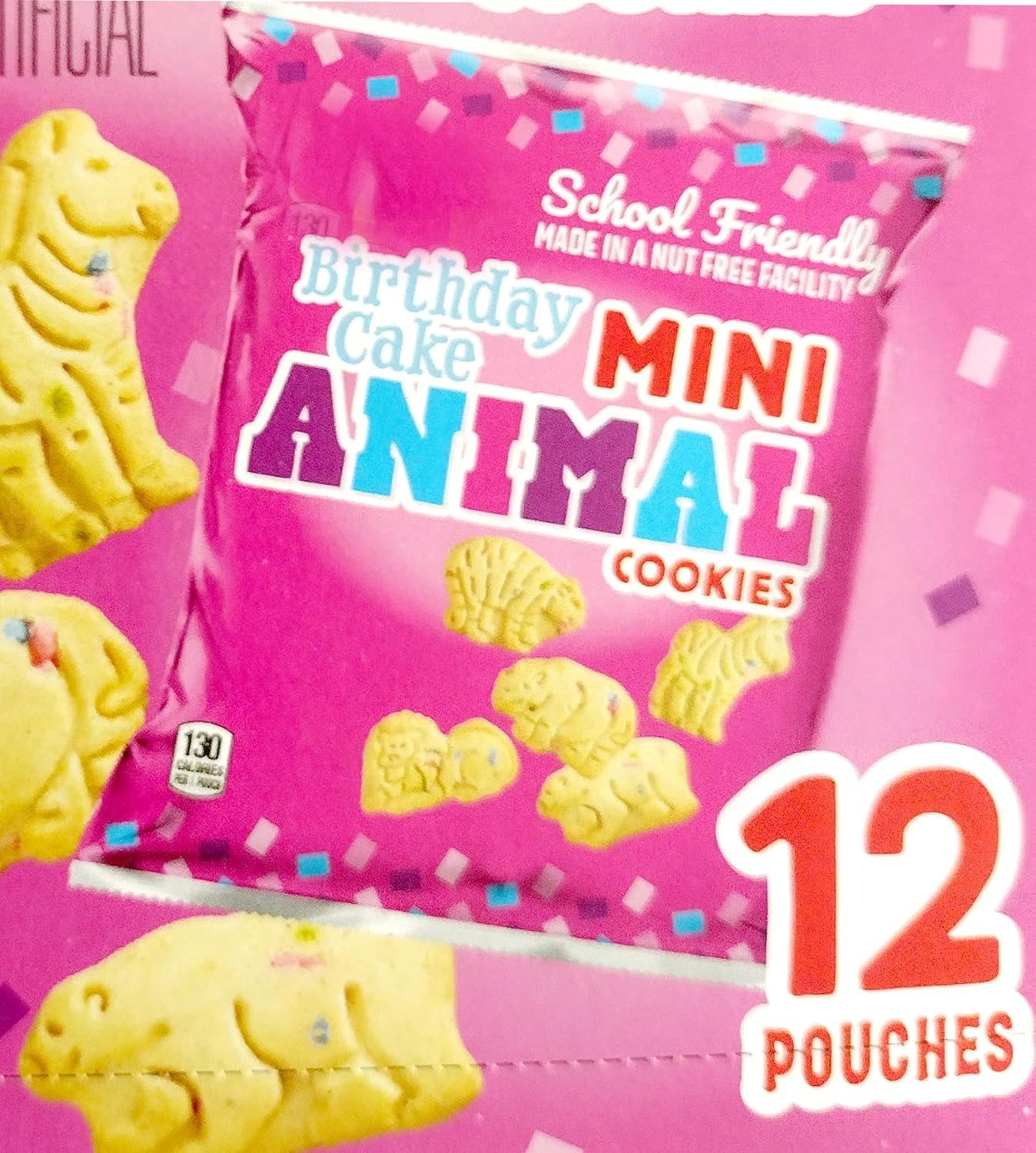 Bentons Birthday Cake Mini Animal Cracker Cookies, On the Go, 12 individual Pouches, 1 oz Each, (1 Pack) School Friendly, Nut Fr