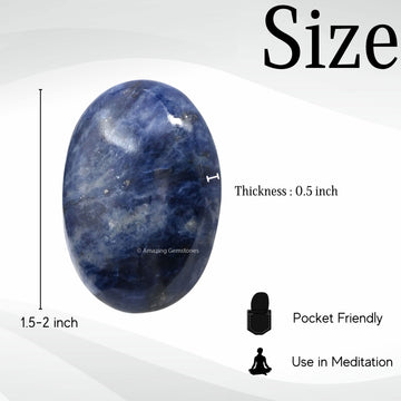 Sodalite Palm Stone - Hot Massage Worry Stone For Natural Body Chakra Balancing, Reiki Healing And Crystal Grid