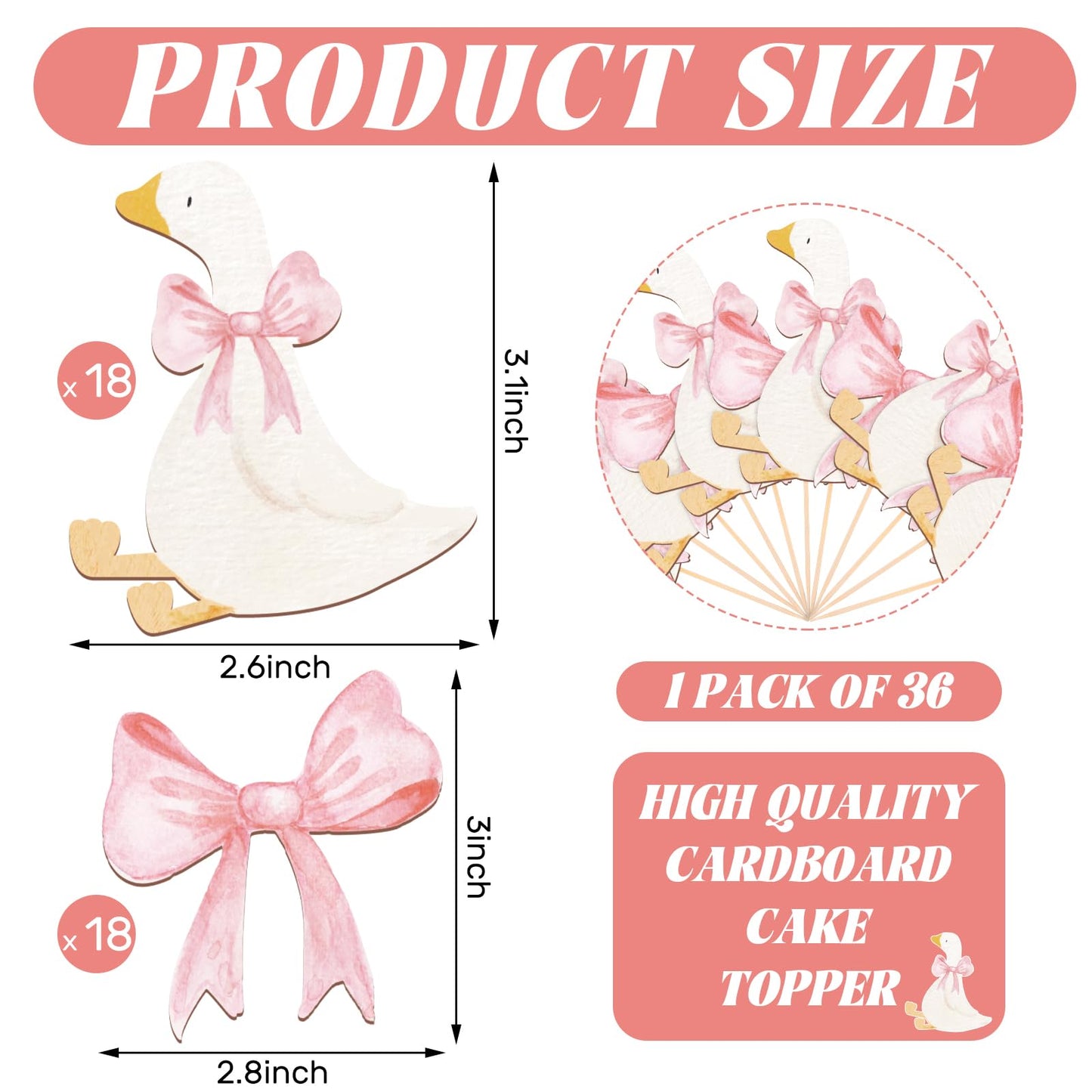 AceOrbit 36 Pcs Silly Goose Cupcake Toppers Two Silly Goose Birthday Decorations Party Supplies for Cake Decorations Girls Birth
