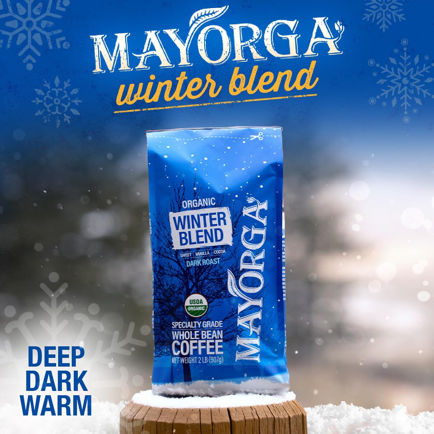 Mayorga Seasonal Dark Roast Coffee, 2 Lb Bag - Winter Blend Coffee Roast - 100% Arabica Whole Coffee Beans - Bold & Smooth Organ