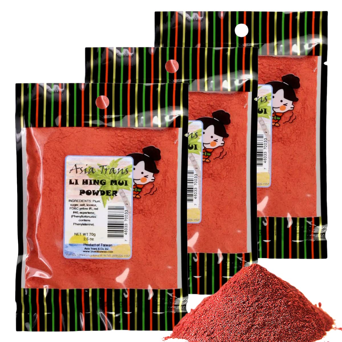 Authentic Li Hing Mui Powder - Flavor Fresh Fruit, Candy, Shave Ice or Cocktail Drinks - Sweet, Sour & Salted Dried Plum Powder 