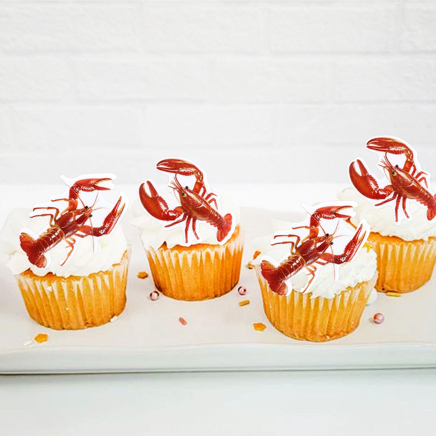 Ercadio 40 Pack Edible Crawfish Cupcake Toppers Red Lobster Cupcake Picks Ocean Lobster Theme Baby Shower Birthday Party Cake De