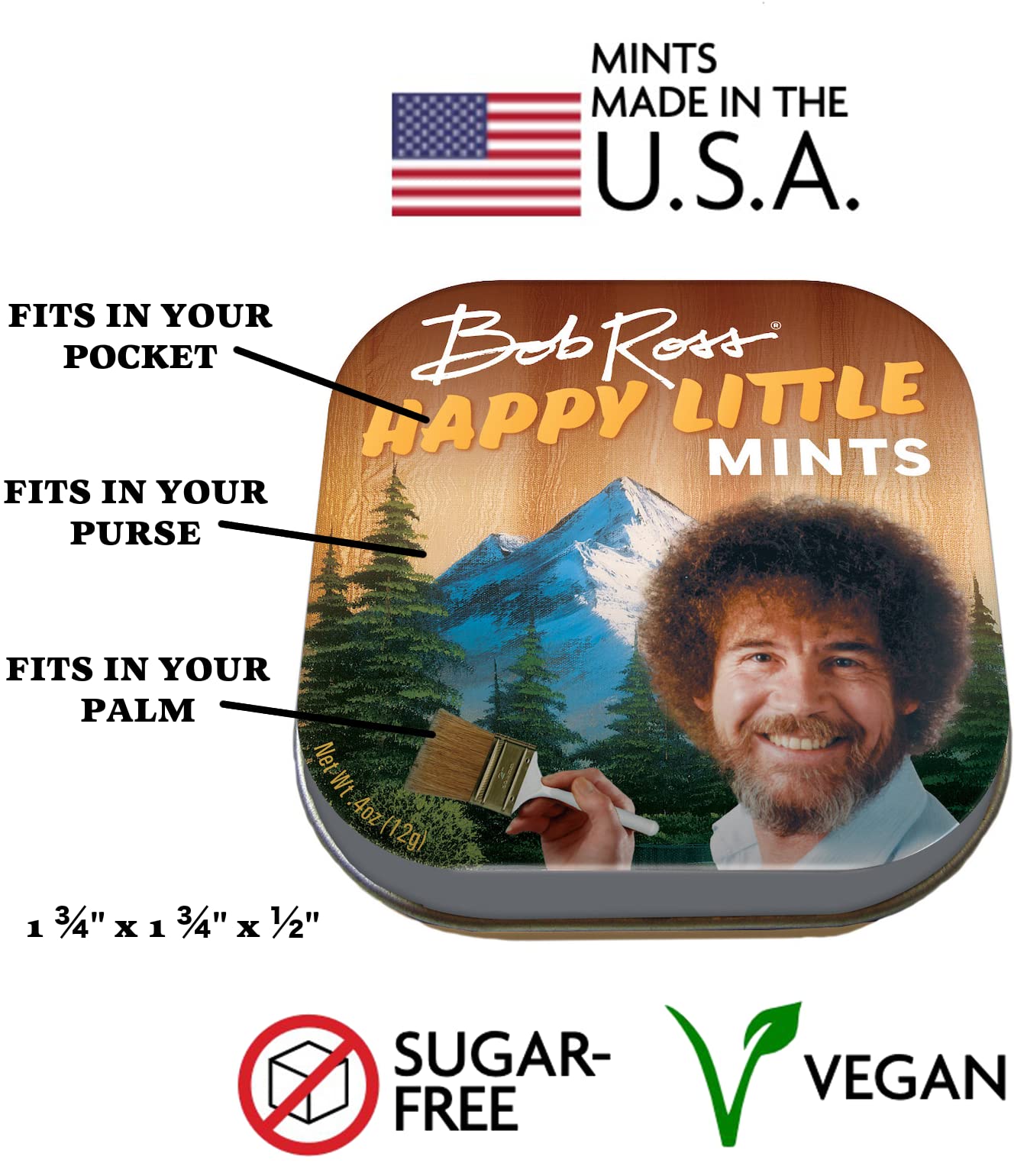 The Unemployed Philosophers Guild Bob Ross Happy Little Breath Mints - 1 Tin, Net Wt .4Oz (12G)