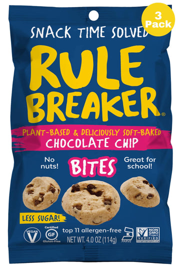 Rule Breaker Vegan & Gluten-Free Cookies | Chocolate Chip Bites | Plant-Based  Dairy  Nut  Soy  Allergen Free  Kosher | Great For School  Lunchbox  Office  Pantry | Soft-Baked  Playter-For-You Cookie Bites (Pack Of 3)