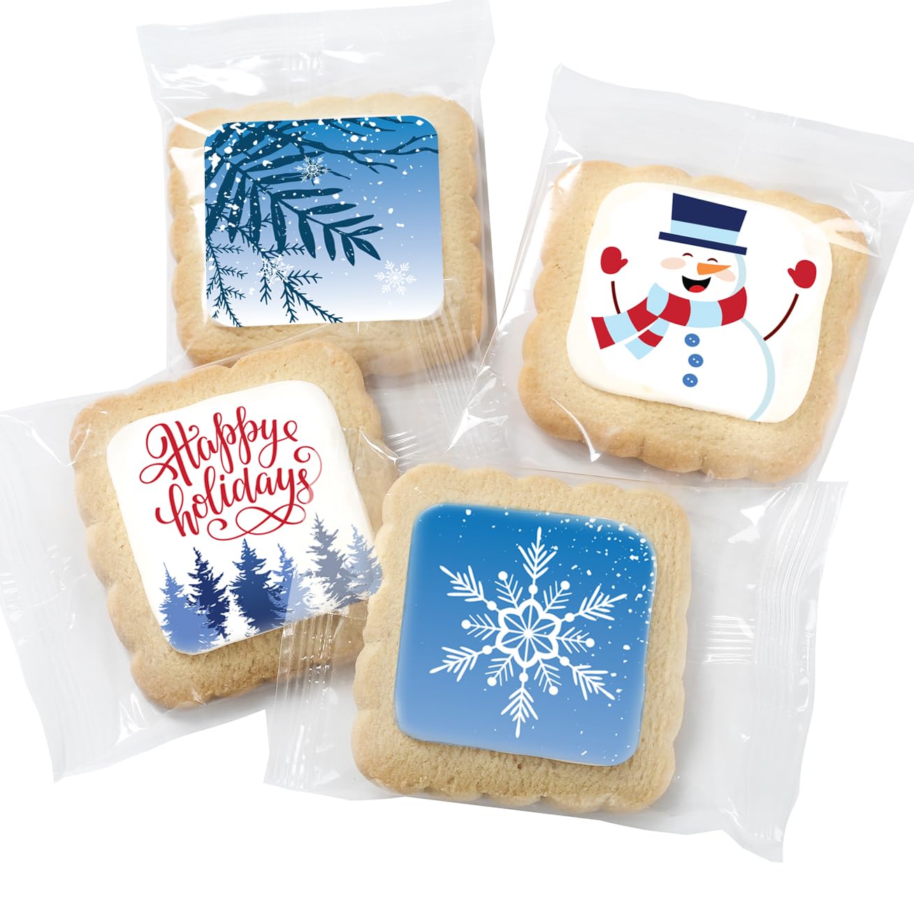 Happy Holidays Cookies Gift Basket For Men Women Kids | Holiday Gourmet Corporate Food Gift Individually Wrapped | 12 Decorated Sugar Cookies Winter