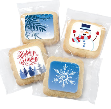 Happy Holidays Cookies Gift Basket For Men Women Kids | Holiday Gourmet Corporate Food Gift Individually Wrapped | 12 Decorated Sugar Cookies Winter