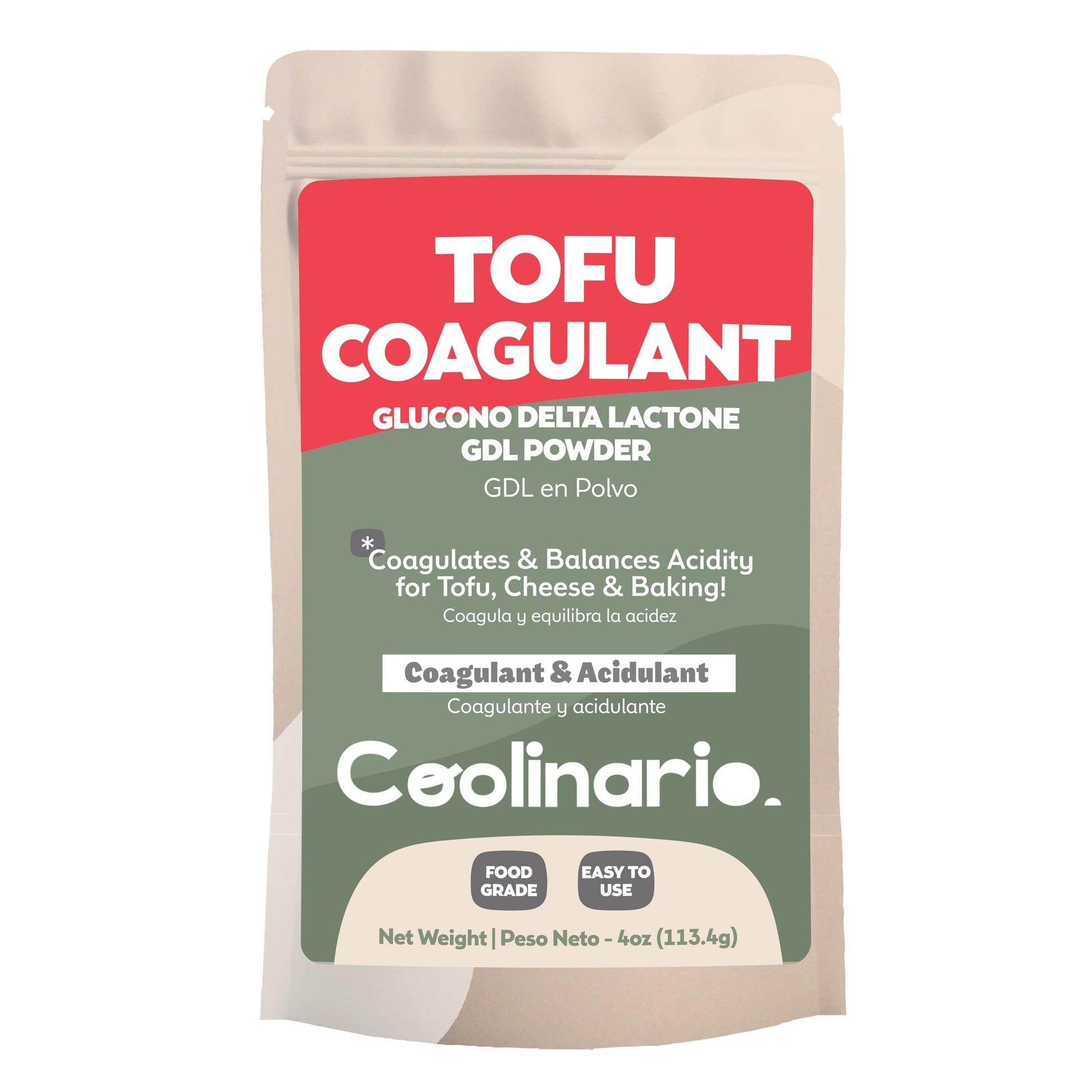 Coolinario Glucono Delta Lactone - GDL (4 Oz) Mild Acidulant & Coagulant for Tofu, Cheese & Baking | Gentle Sweet-Tart Flavor | 