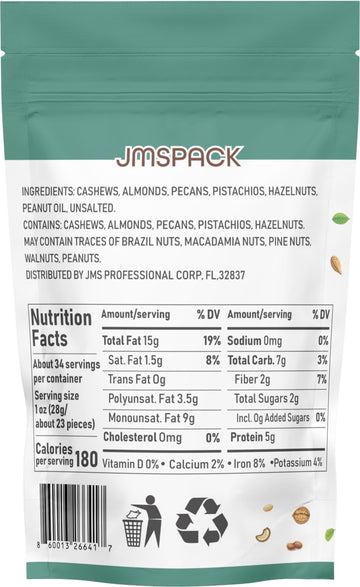 JMSPACK Deluxe Mixed Nuts Trail Mix, Unsalted Nut Mix, 16 Ounce