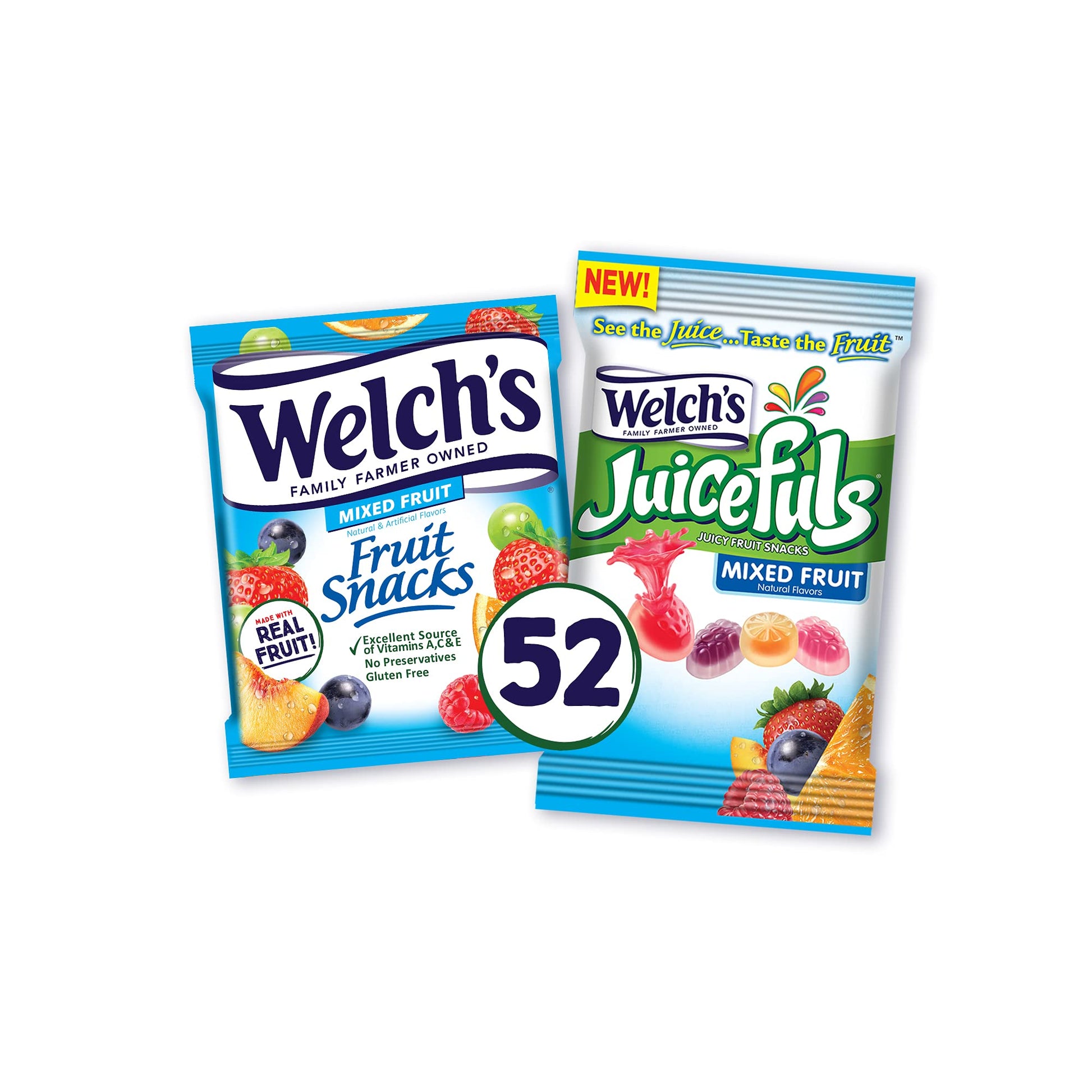 Welch's Fruit Snacks & Juicefuls Juicy Fruit Gushers, Mixed Fruit Combo Variety Pack, Gluten Free, Individual Single Serve 0.8 a