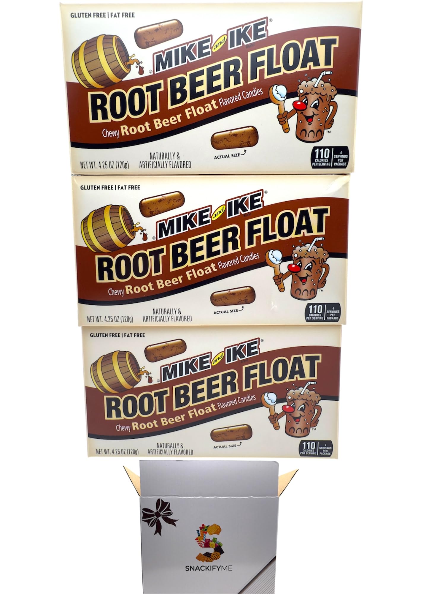 SNACKIFYME Mike and Ike Root Beer Float Chewy Candy Gift Box – 3 Pack, Gluten-Free, Fat-Free, 4.25 oz (120g)