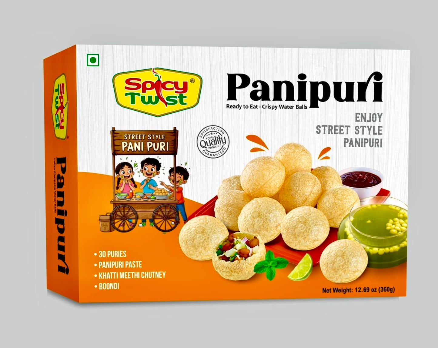 Spicy Twist Panipuri - Ready to Eat Crispy Water Balls - Net Wt: 12.69 oz (360g) - 30 Puris