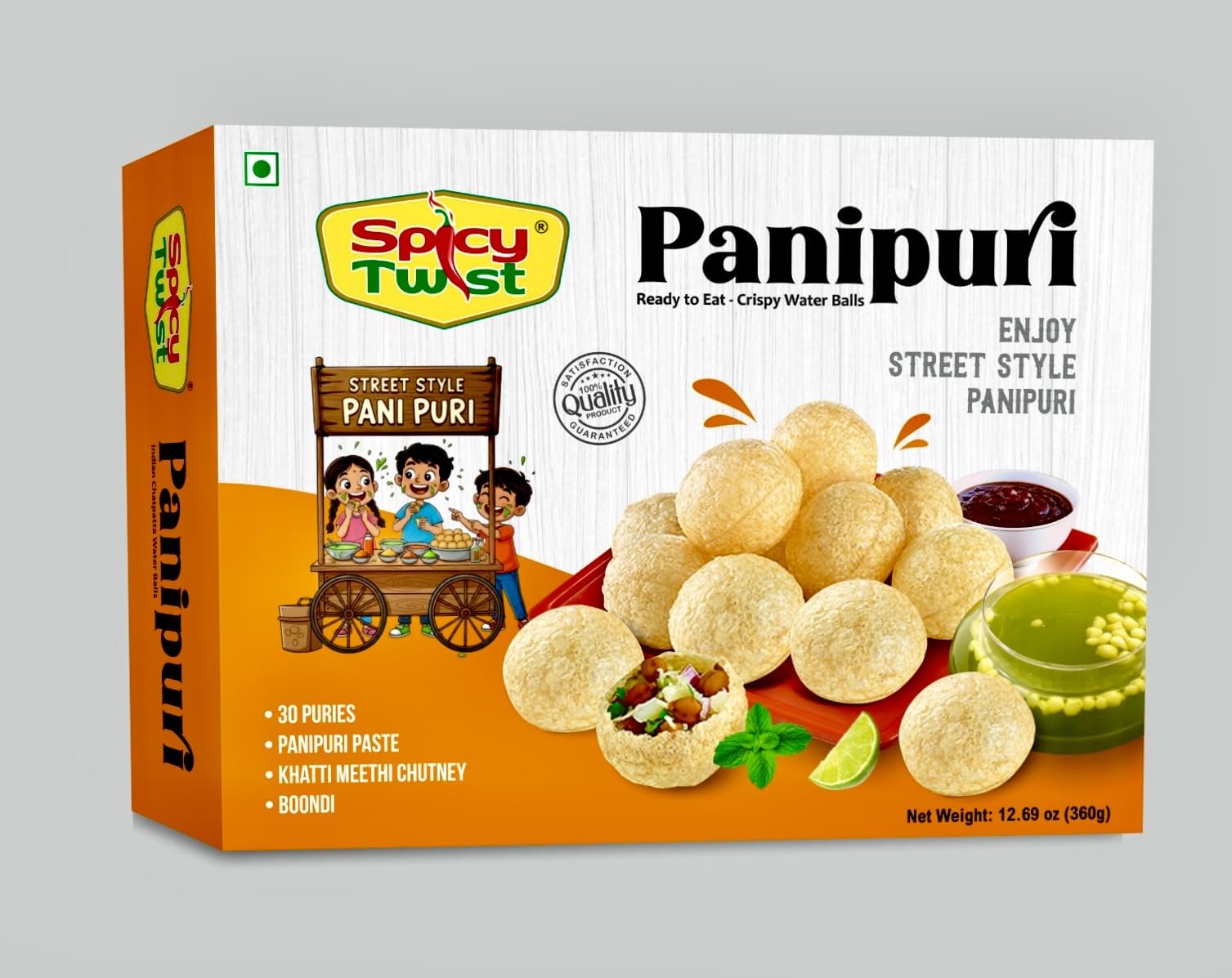 Spicy Twist Panipuri - Ready to Eat Crispy Water Balls - Net Wt: 12.69 oz (360g) - 30 Puris