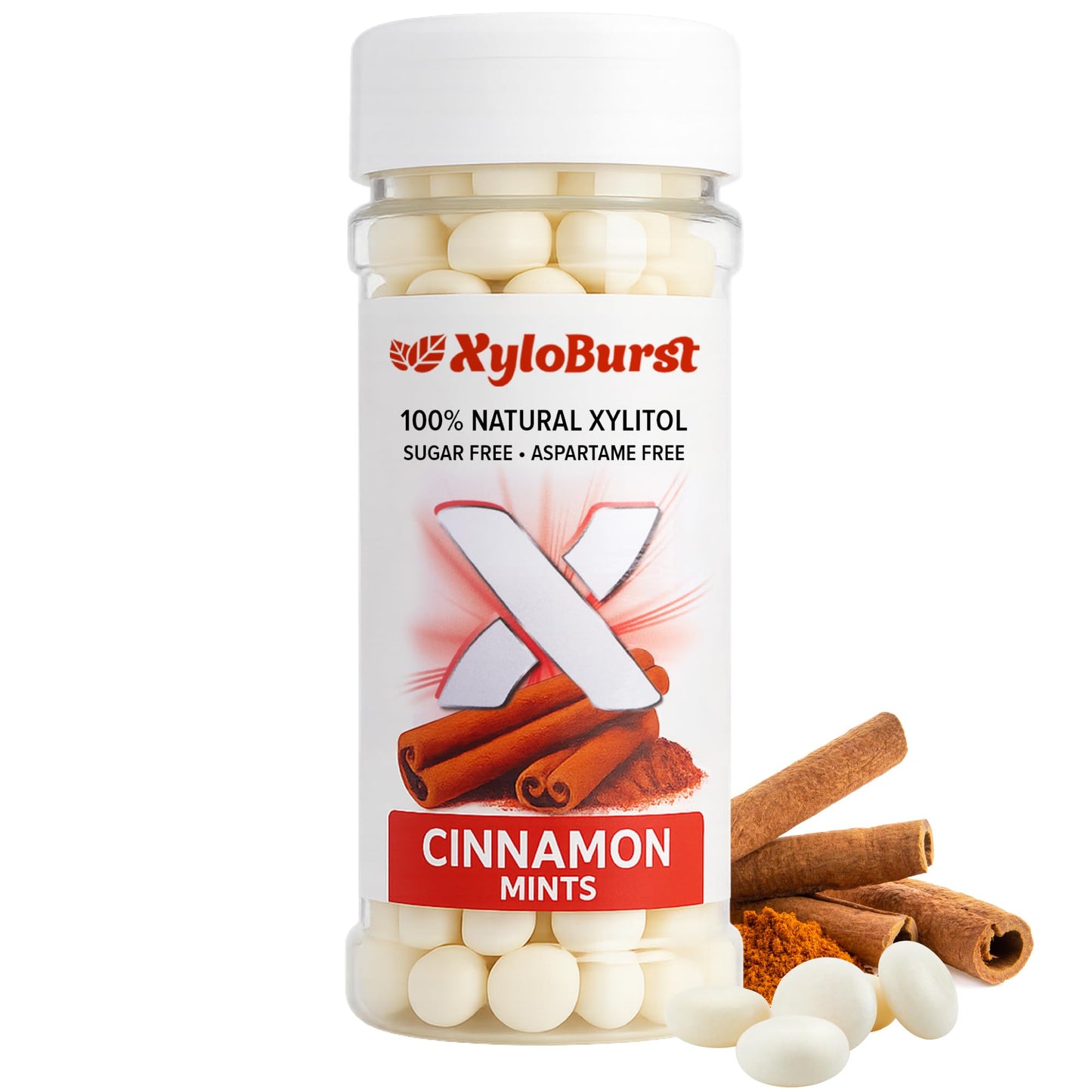 Xyloburst XyloBurst Cinnamon Xylitol Mints | Sugar Free, Gluten Free, Vegan | 200 Count Jar | Model XLB00283