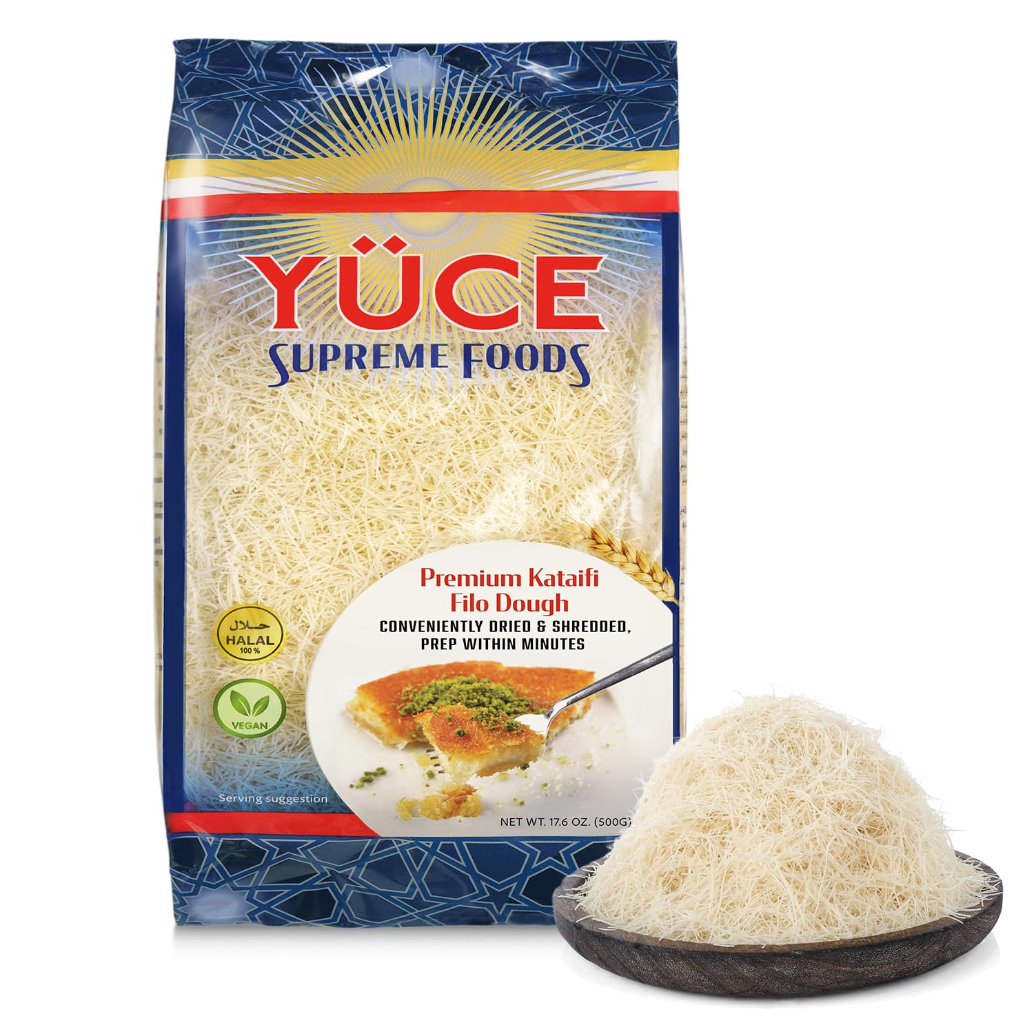 YCE Supreme Foods Kataifi Shredded Fillo Dough 500g (17.6 oz), Ingredient For the Viral Dubai Chocolate Bar Pistachio, Dried & S