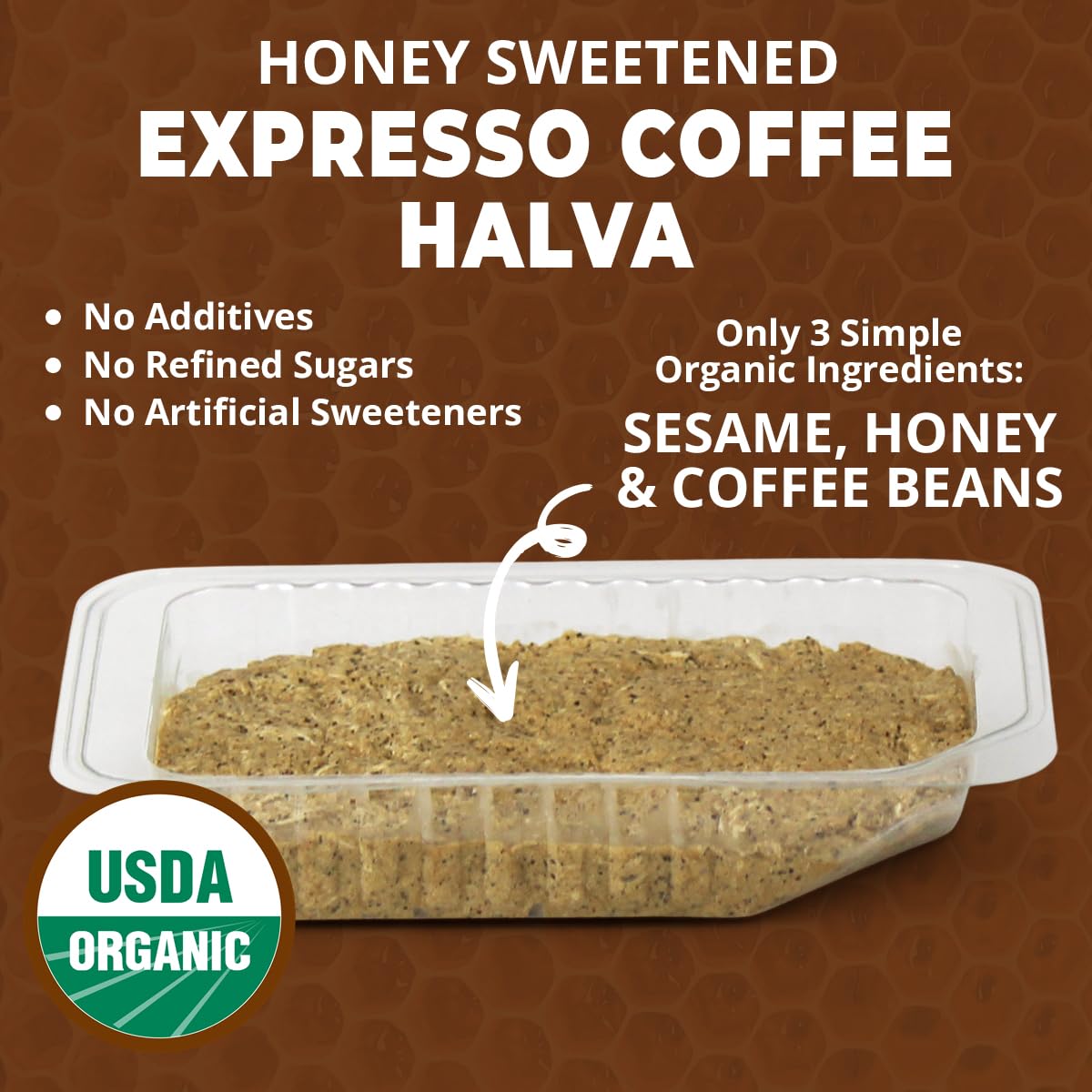 Wellbees Organic Honey Halva - 3 Pack, Honey & Espresso, Paleo & SCD Approved, 2.64 oz (75g each)