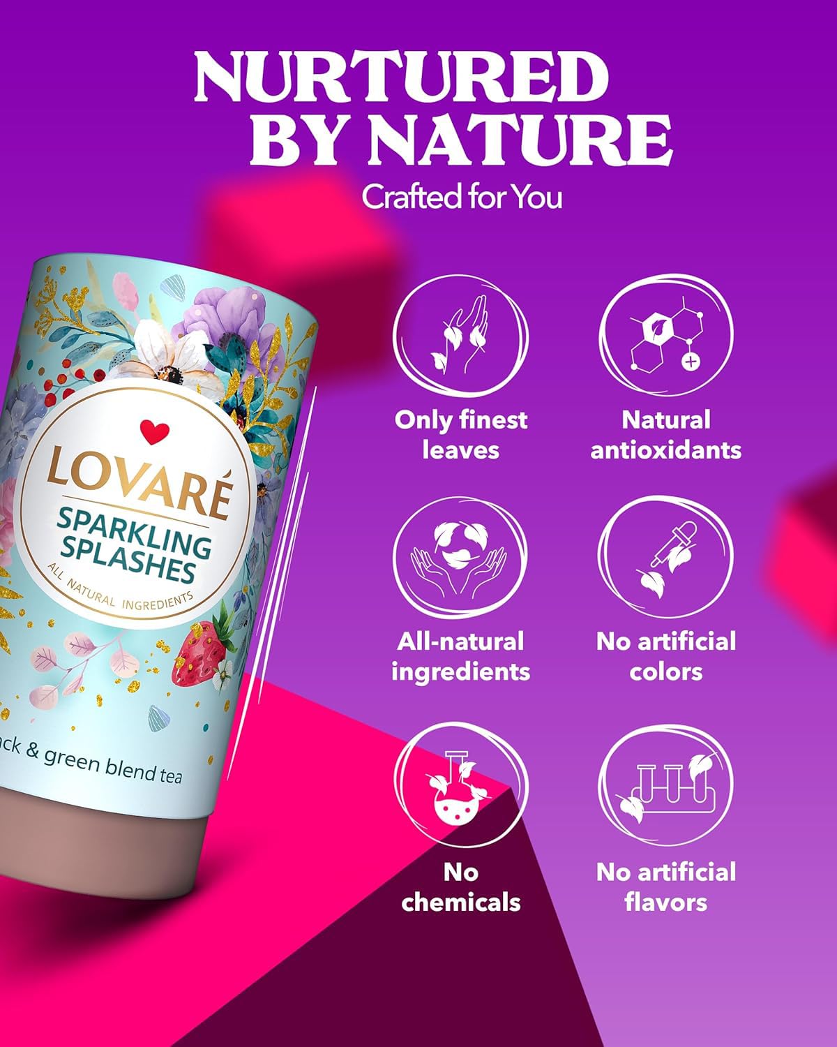 LOVARE Sparkling Splashes Loose Leaf Tea - Black & Green Tea with Strawberry, Goji Berries - 80 g Gift Box with 15 Filters