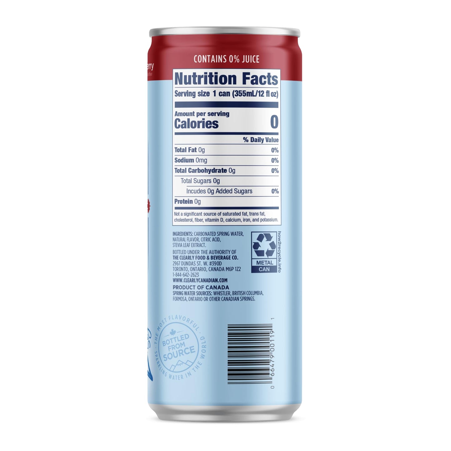 Clearly Canadian Sparkling Water, Zero Sugar & Calories, Fresh Cherry, 12 Fl Oz Can, Pack of 24