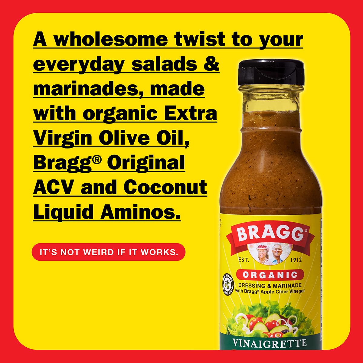 Bragg Organic Vinaigrette Salad Dressing and Marinade - 12 fl oz - Gluten-Free Dressing with Bragg Apple Cider Vinegar